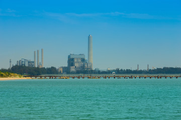 Obraz premium electrical power plant near the sea, Rayong, Thailand