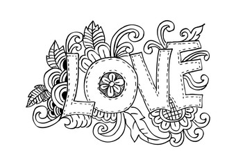 Love in the style of doodle, zentangle
