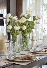 elegant table set in vintage style dining room interior