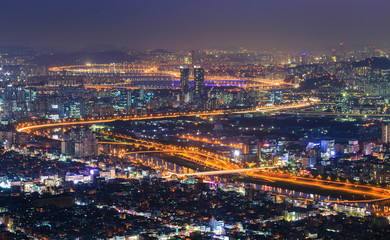 Fototapeta na wymiar Seoul city and Han river, Downtown skyline, South Korea.