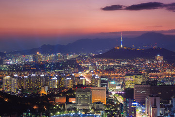 Fototapeta na wymiar Downtown skyline in Sunset, Seoul city, South Korea