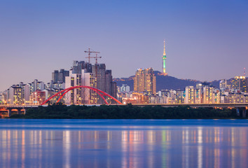 Fototapeta premium Seoul city and Han river, South Korea.