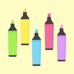 Colorful Highlighter Marker stationery School Office Supplies Vector Illustration