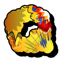 Letter Q filled with comic book explosion, background.