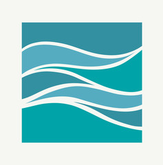 Water Wave Logo abstract design. Square aqua icon. 