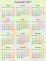 Colorful calendar vertical to the year 2107