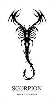 scorpion in black and white. scorpion with the curved tail. stylized scorpion. symbolizing power, dignity, etc.Suitable for team Mascot , product identity, illustration for apparel, etc 