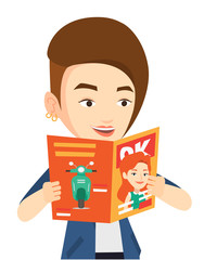 Woman reading magazine vector illustration.