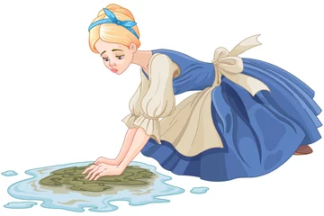 Raamstickers Sad Cinderella Cleaning the Floor © Anna Velichkovsky