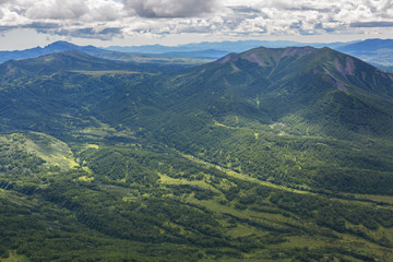 Fototapeta premium Kronotsky Nature Reserve on Kamchatka Peninsula. View from helicopter.