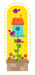 Birdhouse Clip-art - Cute birdhouse with birds and flowers. Eps10