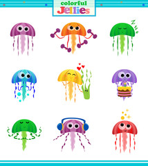 Colorful Jellies - Set of nine colorful jellyfish icons. Eps10 © bilhagolan365