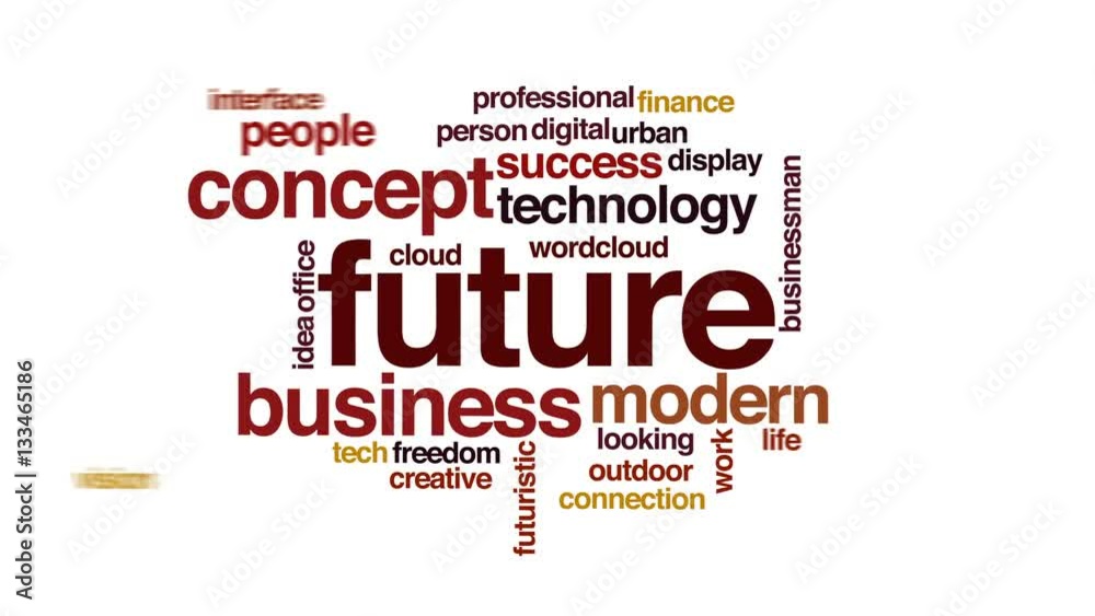 Poster Future animated word cloud, text design animation.