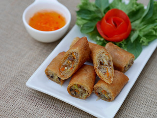 Fried Thail Spring rolls food on the table
