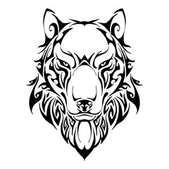 Wolf head symmetry balance tribal tattoo silhouette vector with white isolate background