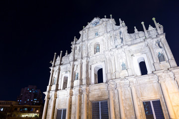 Fototapeta na wymiar Ruins St.Paul Church in macau city at night