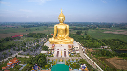 Aerial view of Big Buddha statue in Wat Muang,thailand