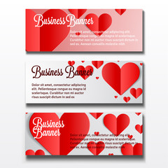 Set of three business banners with hearts for Valentines Day