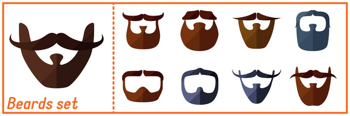 Beard flat icons set with hipster mustache