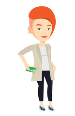 Business woman putting money bribe in pocket.