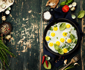 Pan of fried eggs, top view