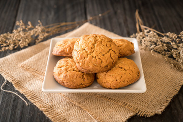 oatmeal raisin cookies on wood