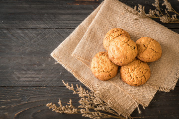 oatmeal raisin cookies on wood