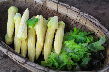 baby corn with dew drop prepare for cooking