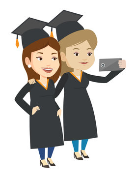 Graduates making selfie vector illustration.