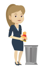 Woman throwing junk food vector illustration.