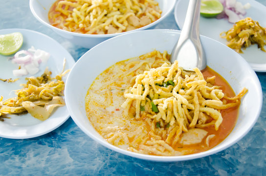 Spicy curry noodle soup (Khao Soi),northern Thai food