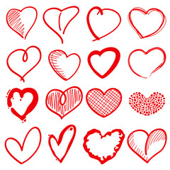 Hand drawn heart shapes, romance love doodle vector signs for holiday decor