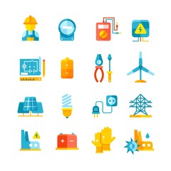 Electricity, electric meter, electrical equipment flat vector icons