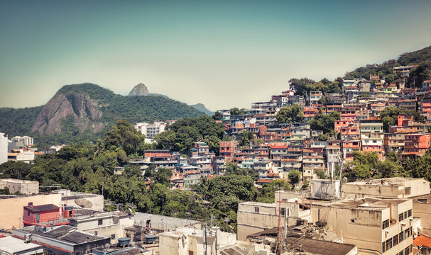 Favela with Corcovado Hill and Christ in the background, Rio De Janeiro