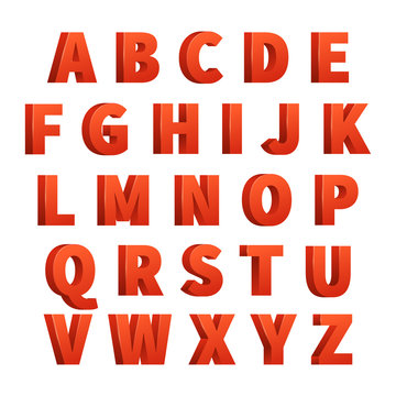 Red 3d Letters Vector Alphabet, Lettering