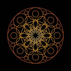 Golden background in the shape of a flower. Ethnic decorative elements.