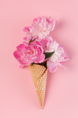 peony flowers in the waffle cone