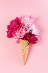 peony flowers in the waffle cone