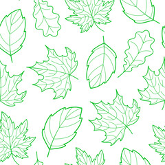 Doodle leaves seamless pattern, vector hand-drawn leaf wallpaper, nature botanic abstract background, EPS 8