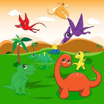 illustration of cute dinosaurs cartoon EPS10 File simple Gradien