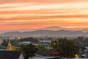 beautiful sunset and moutain range can see Doi inthanon, Chiangm