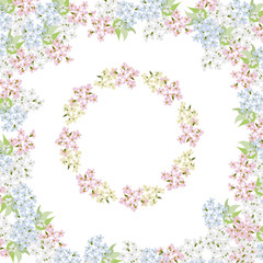 Obraz na płótnie Canvas Cute floral patterns painted by hand. Round frame from simple small flowers to banners, posters, greeting cards, Valentine's Day, invitations, weddings.