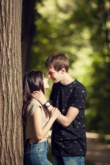 Cute couple kising in the park