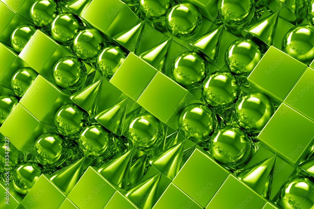 Poster 3d rendering abstract background with metallic geometric shapes. primitives form repeatable backgrou