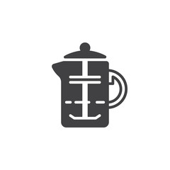 French press, coffee plunger icon vector, filled flat sign, solid pictogram isolated on white. Symbol, logo illustration