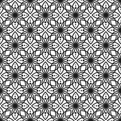 Black and white ornament seamless floral vector pattern. Monochrome geometric abstract petal repeat background.