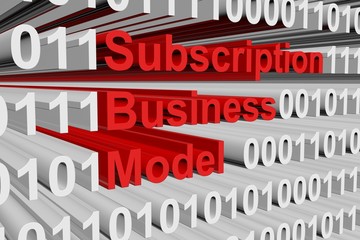 subscription business model in the form of binary code, 3D illustration