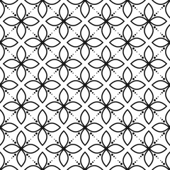 Black and white ornament seamless floral vector pattern. Monochrome geometric abstract petal repeat background.