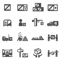 business commercial cargo box goods icon set vector