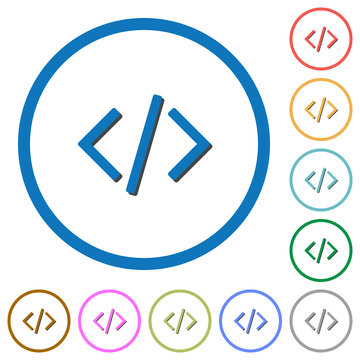 Programming code icons with shadows and outlines
